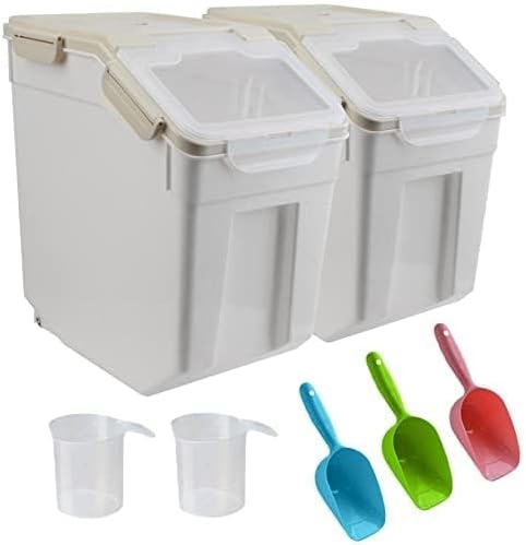 Grey Rectangular 22LBS Airtight Dog Food Storage Container Set of 2 with Wheels, BPA-Free, 36cm x 23cm x 36cm