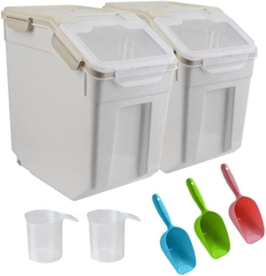 Grey Rectangular 22LBS Airtight Dog Food Storage Container Set of 2 with Wheels, BPA-Free, 36cm x 23cm x 36cm