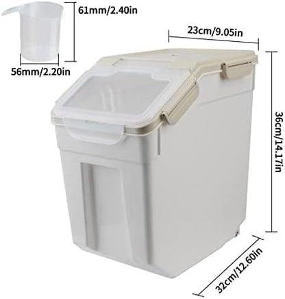 Grey Rectangular 22LBS Airtight Dog Food Storage Container Set of 2 with Wheels, BPA-Free, 36cm x 23cm x 36cm
